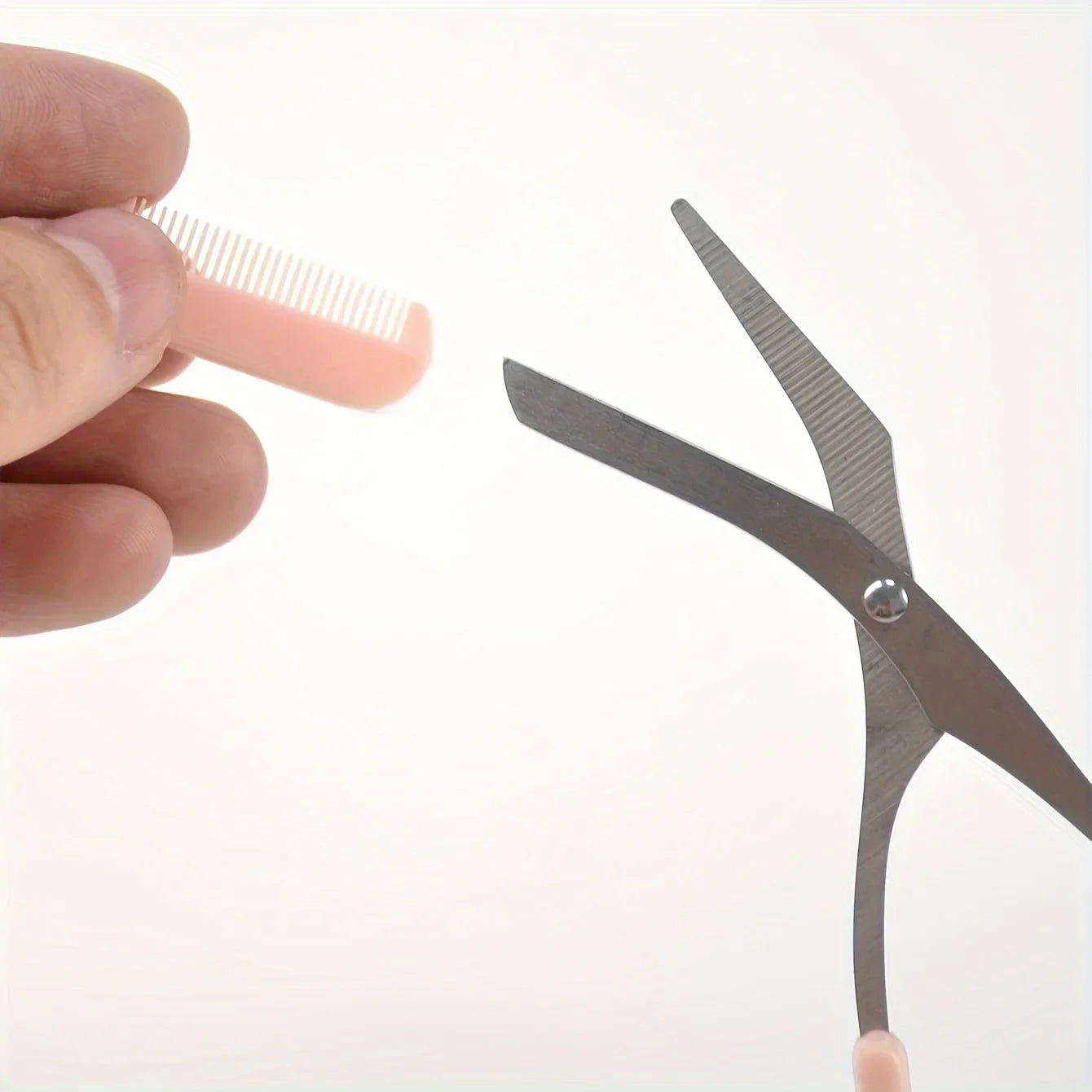 Pink Eyebrow Trimming Scissors - Stainless Steel Brow Grooming Tool with Built-In Comb