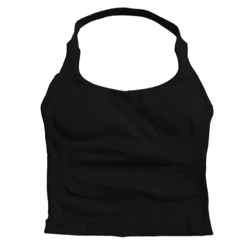 Women’s Strappy Gym Tank Top – Padded Sports Bra Backless Seamless Yoga Crop Top Halter Fitness Vest Activewear