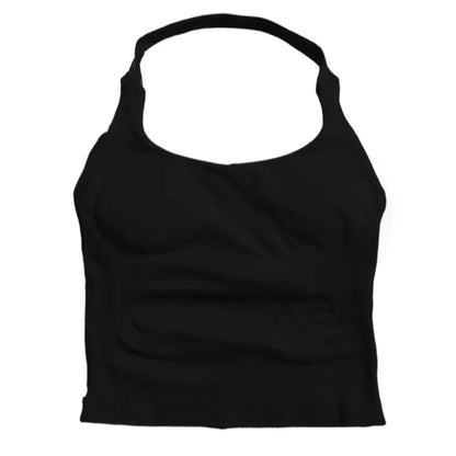 Women’s Strappy Gym Tank Top – Padded Sports Bra Backless Seamless Yoga Crop Top Halter Fitness Vest Activewear