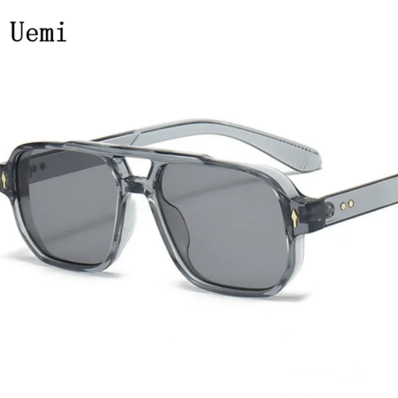 Retro Double Bridge Square Sunglasses — Luxury Fashion Rivet Design UV400 Shades for Men & Women