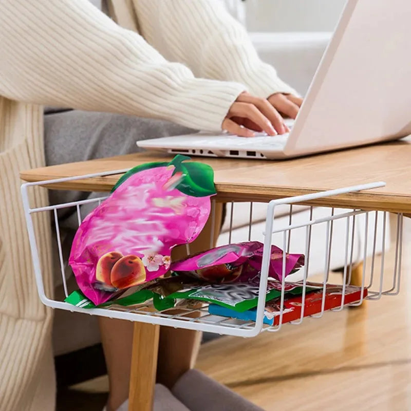 Multipurpose Hanging Closet Storage Basket — Metal Organizer for Kitchen Cabinets, Desks, and Home Use