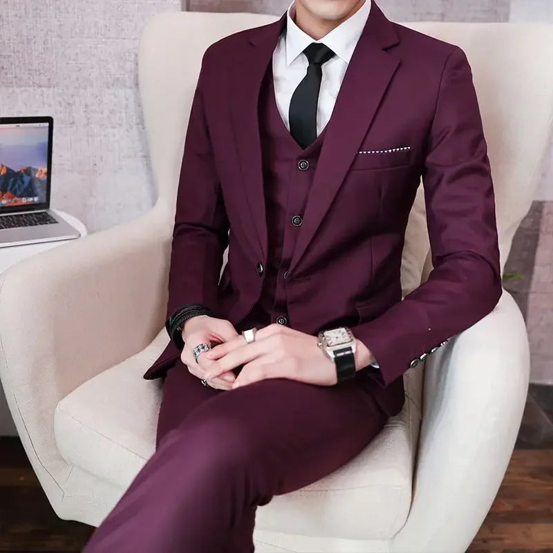 Men’s 3-Piece Suit 6XL — Blazer, Vest & Trousers, Italian Style Fashion Business Wedding Formal Gentleman Dress