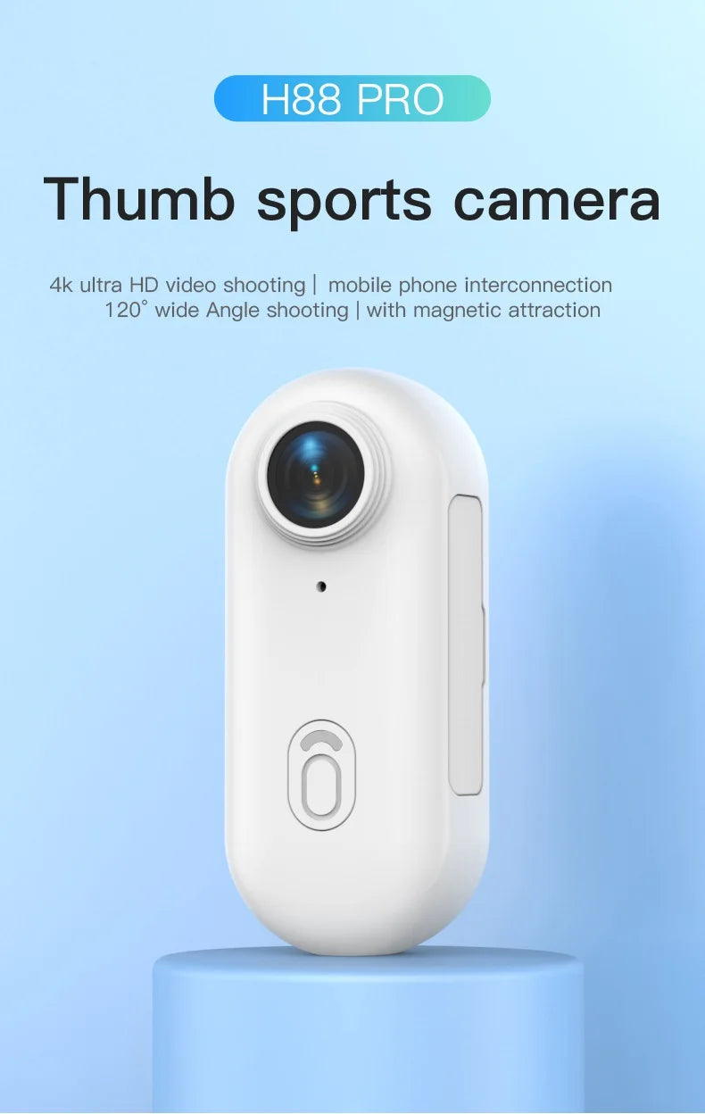 4K Thumb Action Camera — HD Sports Cam with Image Stabilization, Auto Exposure & Rechargeable 800mAh Battery