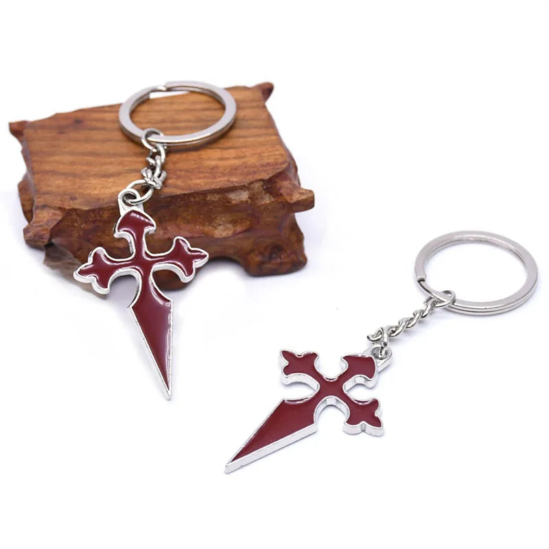 Red Enamel Metal Cross Keychain – Unisex Religious Key Ring for Men & Women Fashion Bag Pendant Jewelry Gift