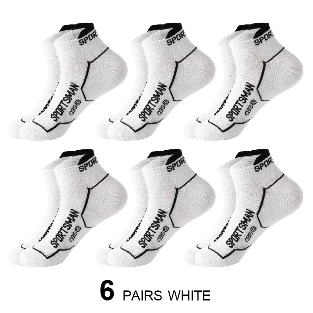 6 Pairs Men’s Short Sports Socks – Breathable Mesh Running & Basketball Socks – Sweat Absorbent, Odor Control Athletic Everyday Socks