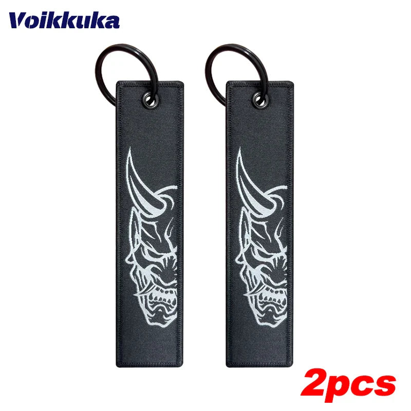 Midnight Club Oni Mask Keychain Set — 1/2/3pcs Embroidered Double-Sided Funny Tag for Motorcycle Accessories