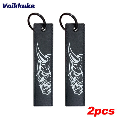 Midnight Club Oni Mask Keychain Set — 1/2/3pcs Embroidered Double-Sided Funny Tag for Motorcycle Accessories