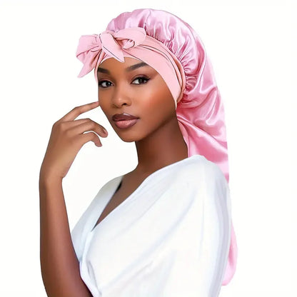 Bowknot Braid Bonnet - Unscented Satin Sleep Cap with Elastic Band and Long Tie, Breathable Night Hair Bonnet for Women