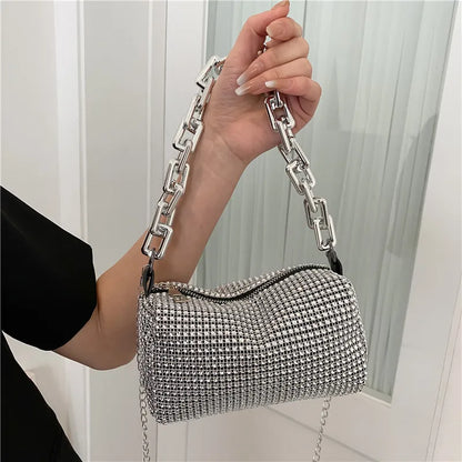 Allover Rhinestone Bucket Bag – Glitter Chain Prom Purse, Women's Mini Crossbody Bag (6.3 x 3.54 Inches)