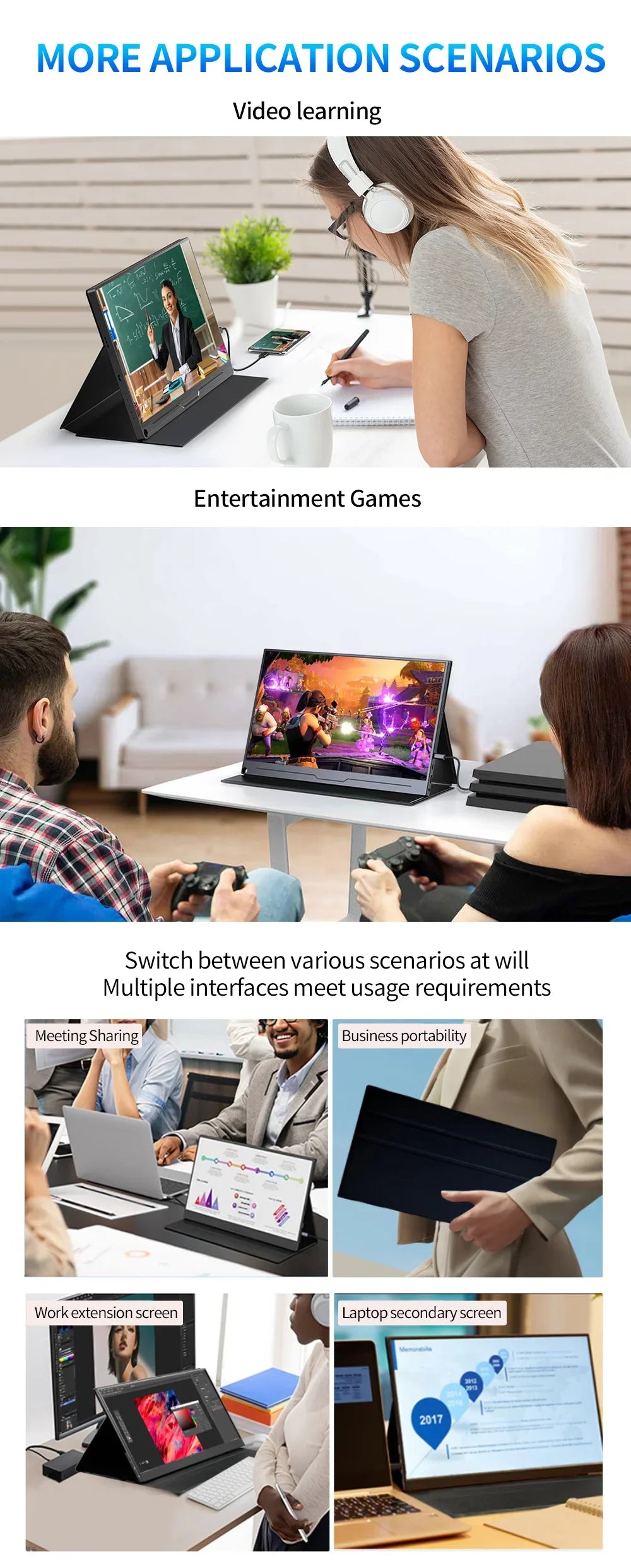 13.3 Inch 2.5K Portable Monitor – 2560x1600 External Display for Gaming, Laptop, PS3/PS4, Switch, Mini PC, Tablet