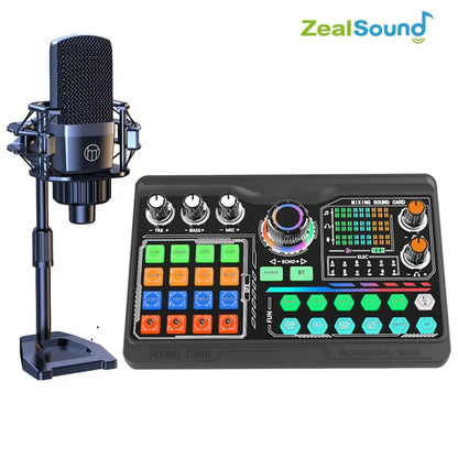 Zealsound Podcast Microphone Kit - Professional Sound Card Audio Interface for PC, Smartphone, Vlog Recording & Live Streaming
