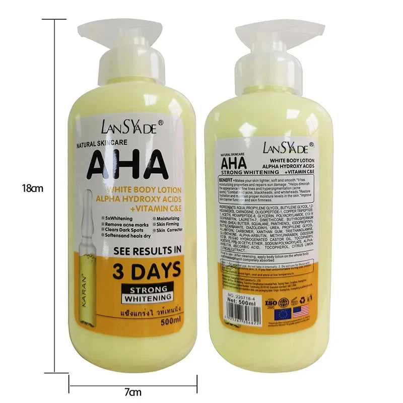 500ml Whitening Body Cream – AHA, Vitamin C&E Moisturizing Lotion for Acne Mark Removal & Skin Lightening