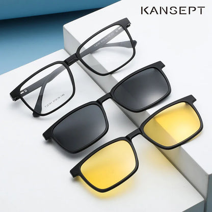 Magnetic Clip-On Prescription Glasses - Flip Up TR90 Polarized Sunglasses With Night Vision & Reading Lens Design