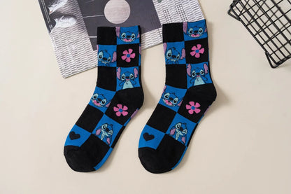 Disney Kawaii Stitch Cotton Socks - Medium Length Combed Cotton Socks, Perfect Birthday Gift for Girls & Boys