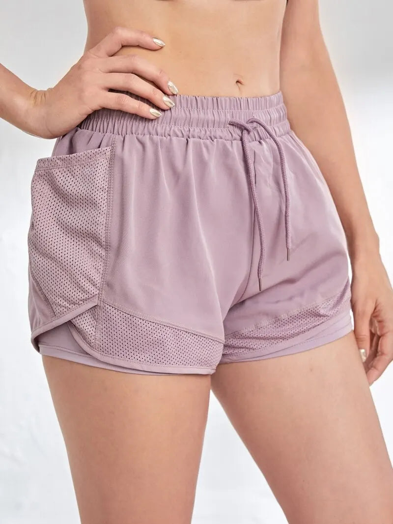 Women’s Elastic Sports Shorts with Pockets – Two-in-One Yoga Leggings for Running & Training