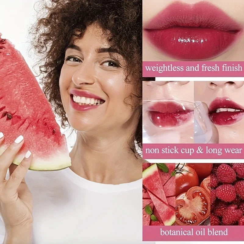4-Color Fruity Lip Tint – Moisturizing, Waterproof, High-Pigment Liquid Lip Gloss, Non-Stick & Long-Lasting
