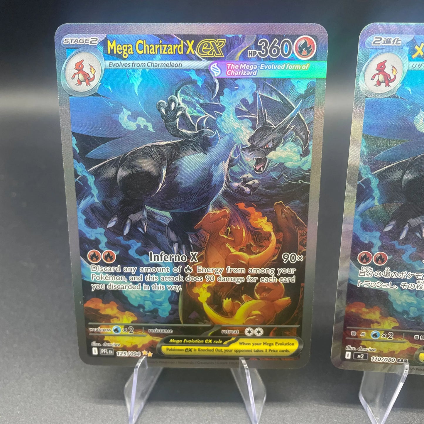 DIY PTCG Mega Charizard X Card - Japanese & English Version Refractive Color Flash Game Collection Trading Card