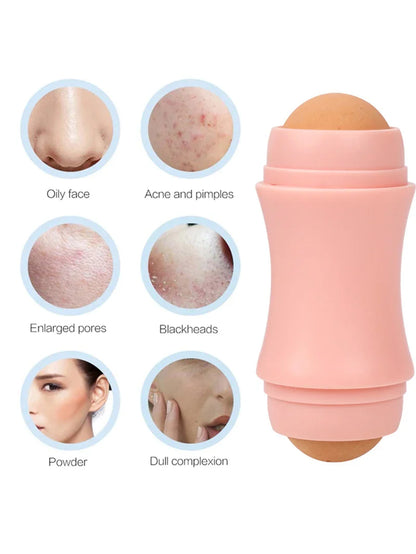 2-Ball Face Oil Absorbing Roller: Volcanic Stone Skin Care Tool - Washable Facial Oil Remover for Makeup