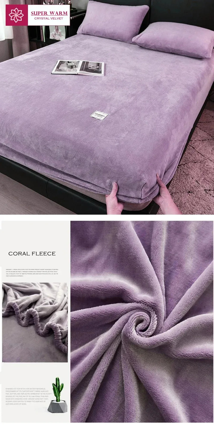 Soft Warm Plush Fitted Sheet – Elastic Coral Fleece Mattress Cover for Winter, Luxury Double Bed Bedding