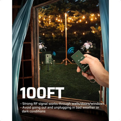 Outdoor Waterproof Power Stake Timer — 6-Grounded Outlets with 100FT Cord, Remote & Dusk-to-Dawn Photocell