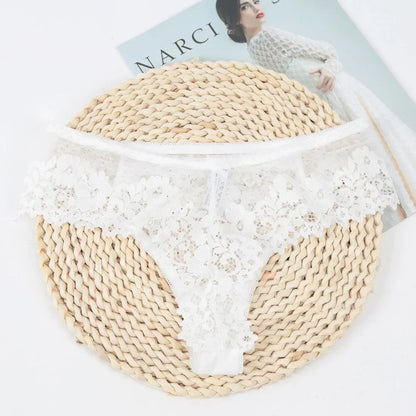 Women’s Black Lace Briefs – Sexy Hollow-Out Floral Low-Waist Panties, Breathable Lingerie Underwear