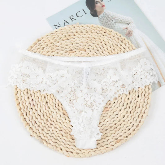 Women’s Black Lace Briefs – Sexy Hollow-Out Floral Low-Waist Panties, Breathable Lingerie Underwear