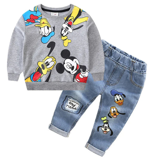 Autumn Children Clothing Set – Toddler Boys Mickey Mouse Top & Pants, 2-6 Years Kids Sports Suit