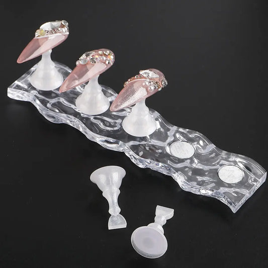 Magnetic Nail Holder with 5pcs Practice Display Stands – Manicure Gel Polish & Nail Tips Training Tools