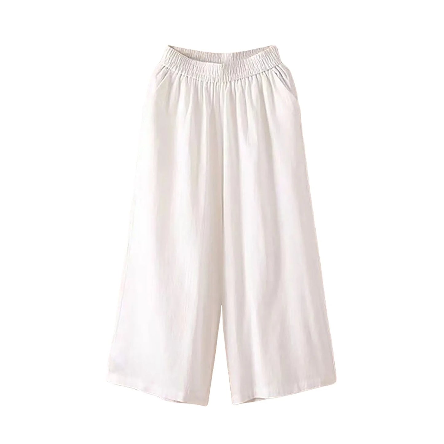 Women’s Casual Wide Leg Pants – High Waisted Loose Fit Cropped Capris with Pockets, Lightweight Lazy Style Versatile Trousers
