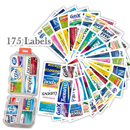 10-Grid Pill Organizer Box with 175 Labels – Mini Medicine Storage for Travel & Daily Use