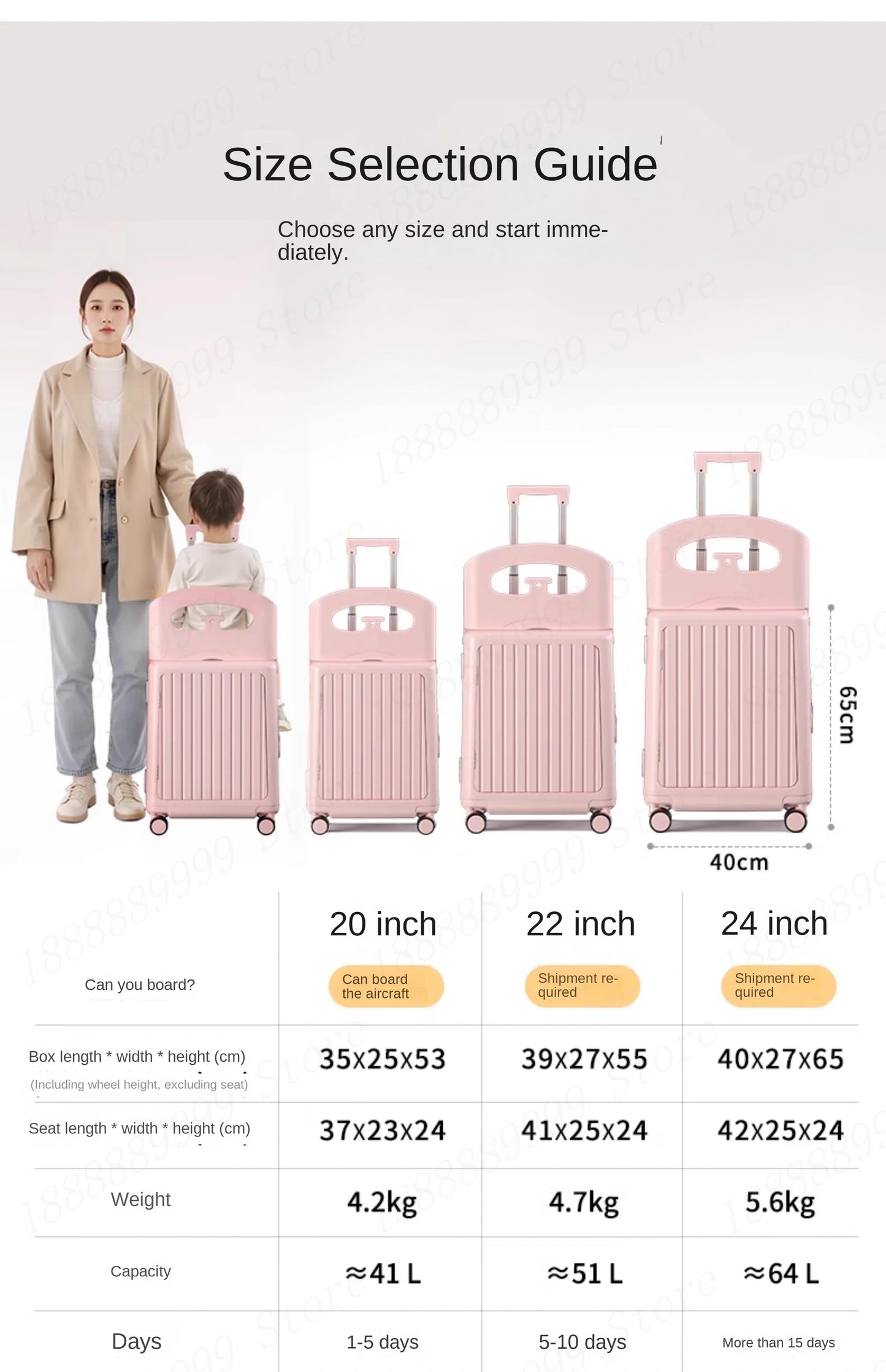 2025 Kids Suitcase with Seat & Charging Port – Baby Boarding Trolley Luggage with Safety Belts & Side Opening, 20/22/24 inch