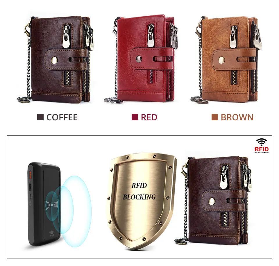 Fashion Women’s Leather Wallet — Genuine Leather Clutch with Hasp & Double Zipper, Short Coin Pocket and ID Card Holder Purse