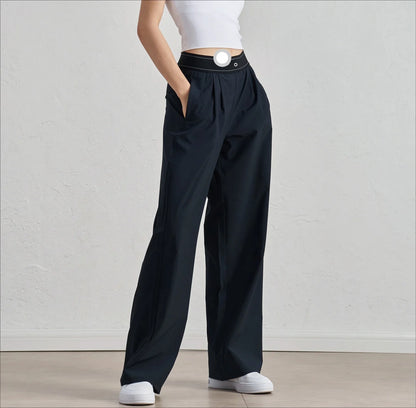 Women’s Summer Sports Yoga Pants – Wide Leg, Elastic Waist, Quick-Dry Black Fitness Trousers