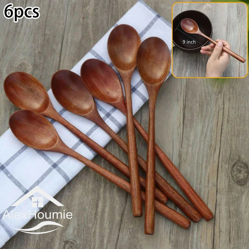 6-Piece Bamboo Wooden Spoon Set – 9” Korean Style Natural Wood Spoons for Soup, Cooking & Mixing