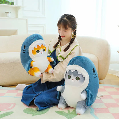 Fun Transformed Cat Doll Plush Toy – Cute 25cm Shark Cat Plush Gift for Girls and Children