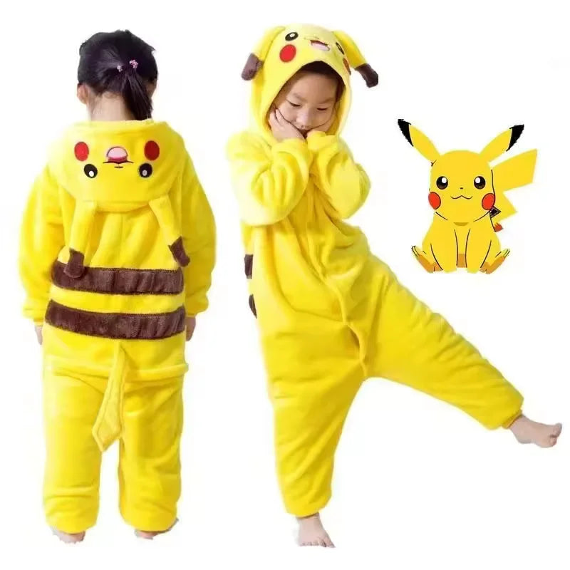 Pokémon Pikachu Flannel Onesie Hoodie Pajamas for Kids & Adults - Soft Warm Autumn/Winter Cosplay Sleepwear Parent-Child Homewear Set