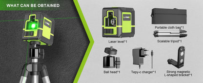 Lfine 2-Line Laser Level with Tripod — Professional 360° Self-Leveling Horizontal & Vertical Laser Measuring Tool