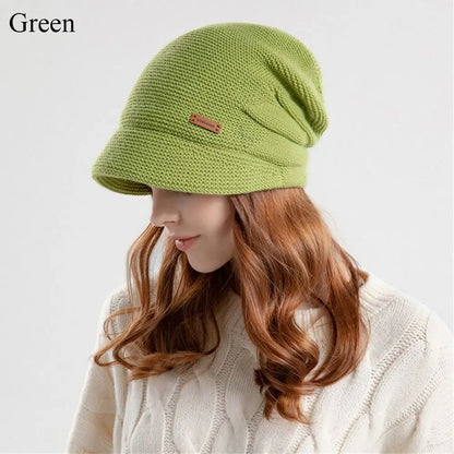 Autumn Winter Soft Plush Knitted Hat - Warm Thickened Fleece Lined Beanie for Women and Girls, Windproof Short Brim Casual Outdoor Bonnet