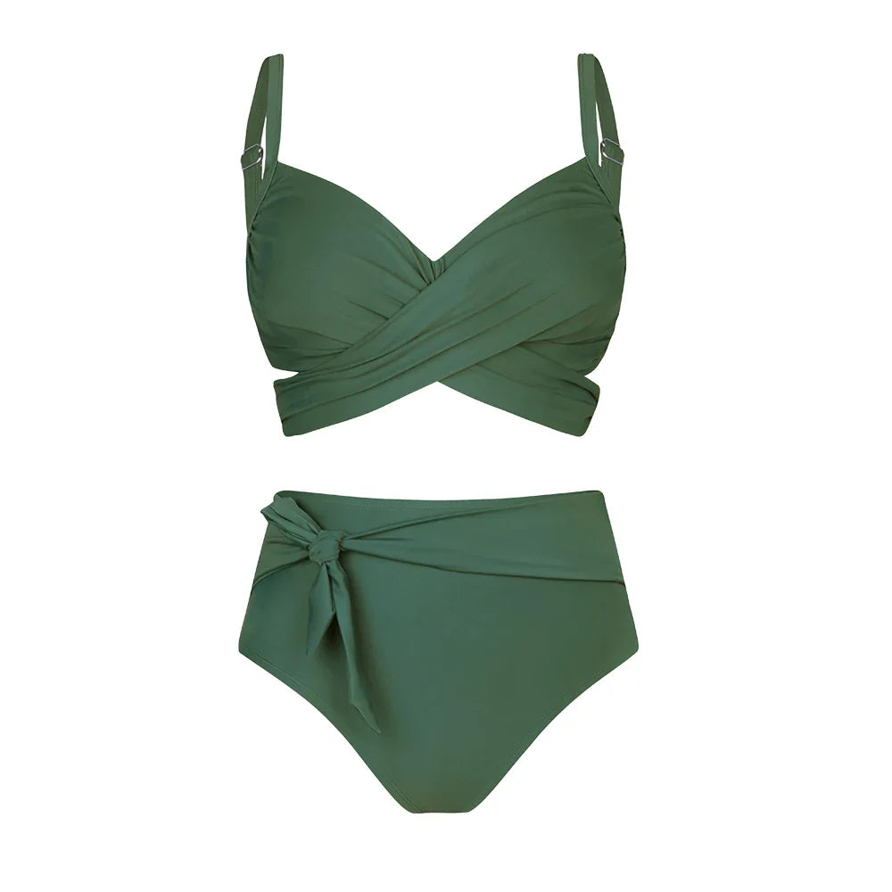 Cupshe Plus Size Wrap Tie High Waist Bikini Set – Women’s Large Size 3XL Two-Piece Swimwear Beach Bathing Suit