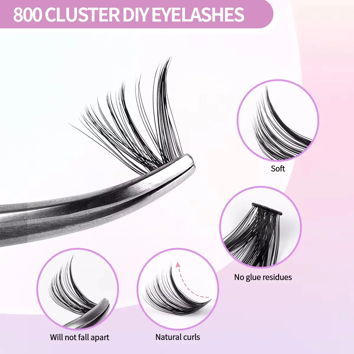 MJ DIY Lash Extensions Kit – 640pcs Wispy Lash Clusters 80D/100D, Mix 9-18mm Individual Cluster Eyelash Extensions