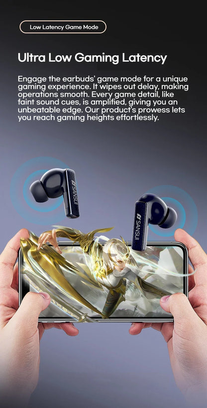 Sansui W28 ANC Bluetooth Earbuds – -52dB Noise Cancelling, 6-Mic HD Calls, In-Ear Detection, Comfort Fit for Sports & Work