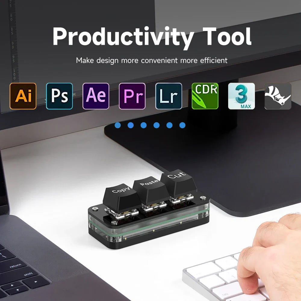 RGB 3-Key Mini Macro Keyboard — Hotswap Keypad for Photoshop, Gaming & Programming