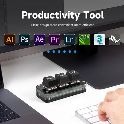 RGB 3-Key Mini Macro Keyboard — Hotswap Keypad for Photoshop, Gaming & Programming