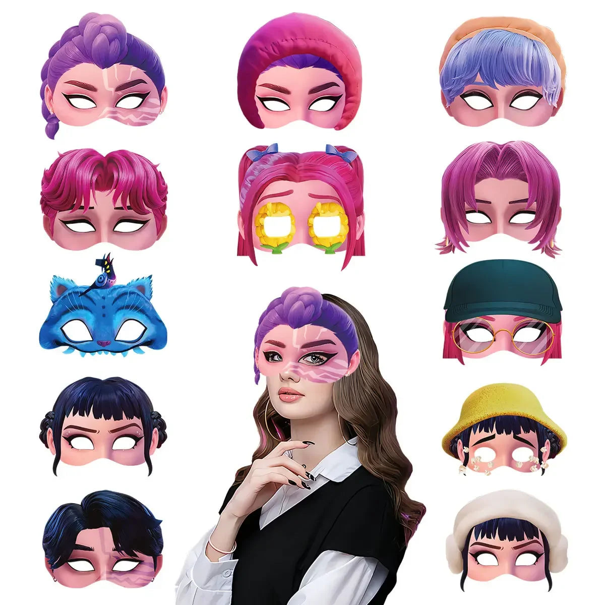 12PCS KPop Demon Hunters Mask Set – Birthday, Cosplay & Halloween Party Props for Kids