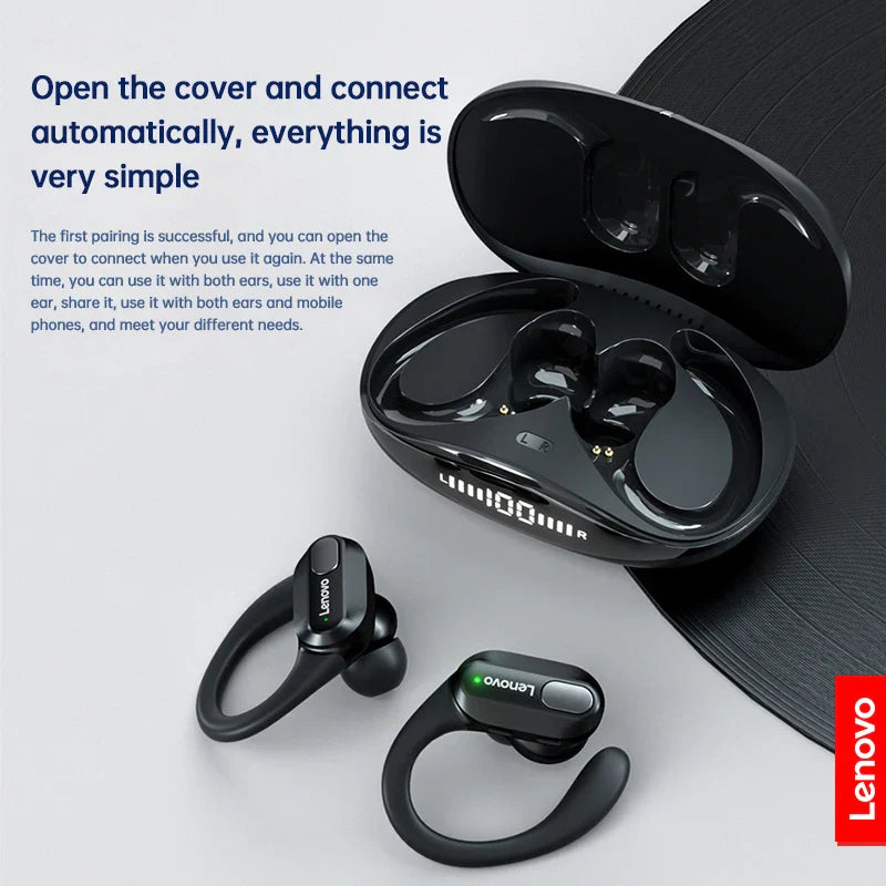 Lenovo XT80 Sports Wireless Earphones — TWS Bluetooth 5.3, HiFi Stereo, LED Power Display, Built-in Mic Headphones