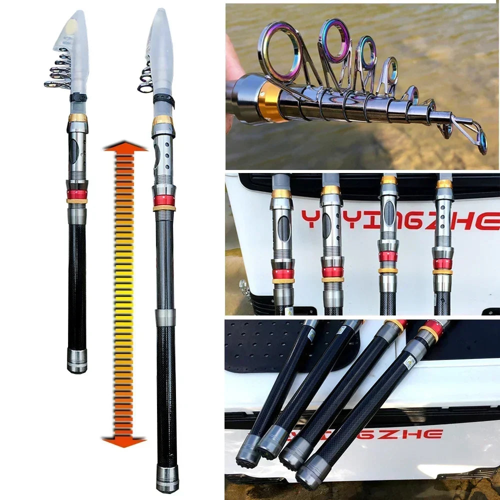 Spinning Fishing Rod & Reel Combo - 1.8-3.6M Carbon Fiber Sea Pole with 5.2:1 Gear Ratio Reel & Line Kit for Bass Fishing