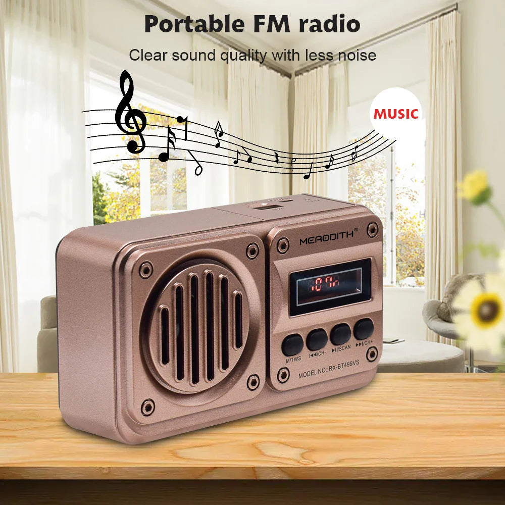 MD-499 Wireless Bluetooth Speaker — Full-Band FM Radio with MP3 Playback, Solar Charging & Emergency Power Function