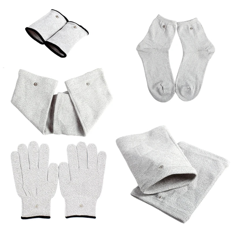 Conductive Silver Fiber Electrode Gloves & Socks – Muscle Stimulator TENS Bracer for Hand & Foot Massage