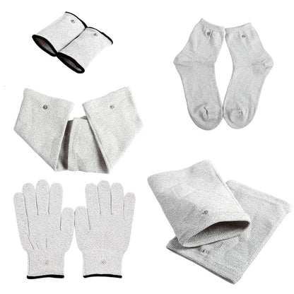 Conductive Silver Fiber Electrode Gloves & Socks – Muscle Stimulator TENS Bracer for Hand & Foot Massage