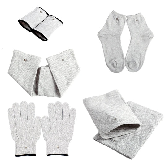 Conductive Silver Fiber Electrode Gloves & Socks – Muscle Stimulator TENS Bracer for Hand & Foot Massage